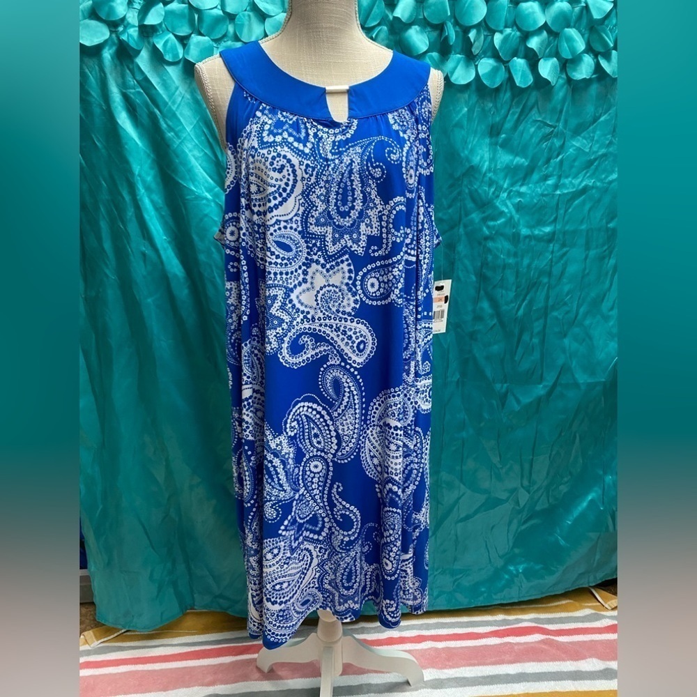 NWT Kim Rogers‎ size 2X blue white paisley